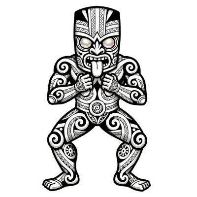 Maori Tiki Figure, Blackwork tattoo flash design