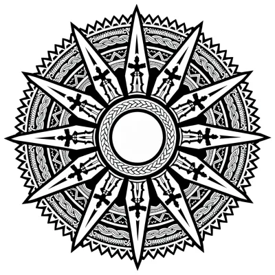Polynesian Sun Compass, Blackwork tattoo flash design