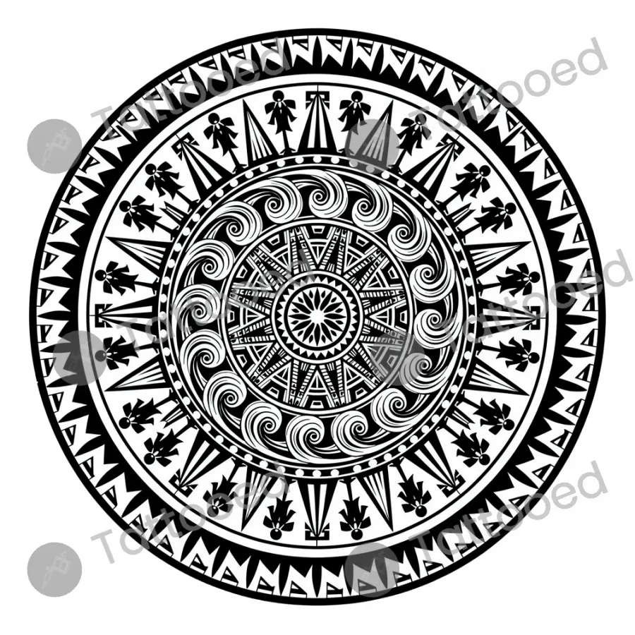 Polynesian Tribal Mandala, blackwork tattoo flash design