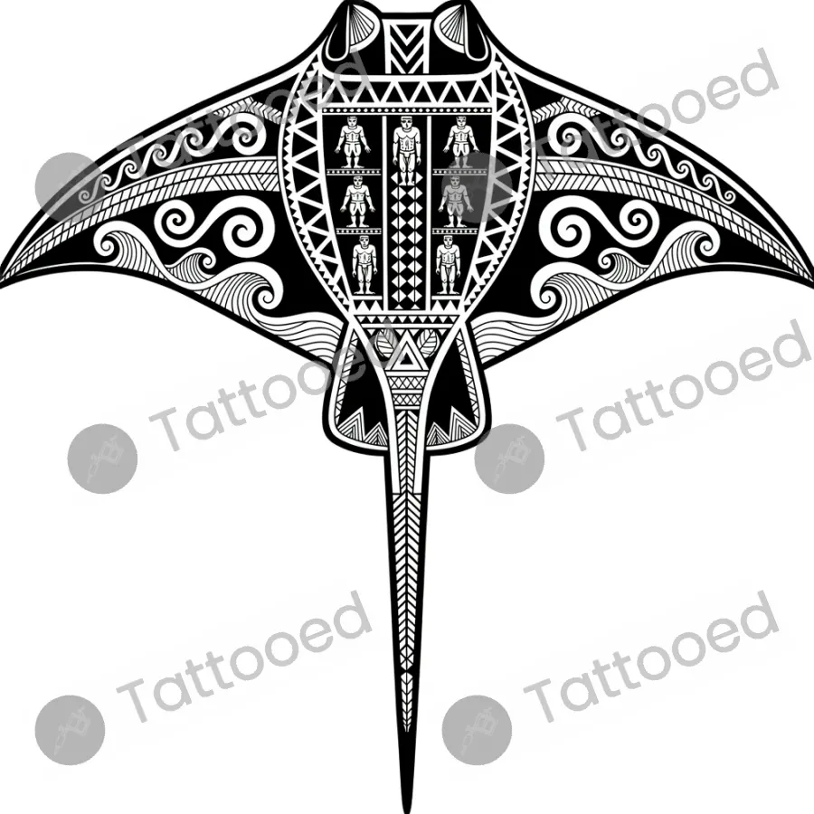 Polynesian Stingray, blackwork tattoo flash design