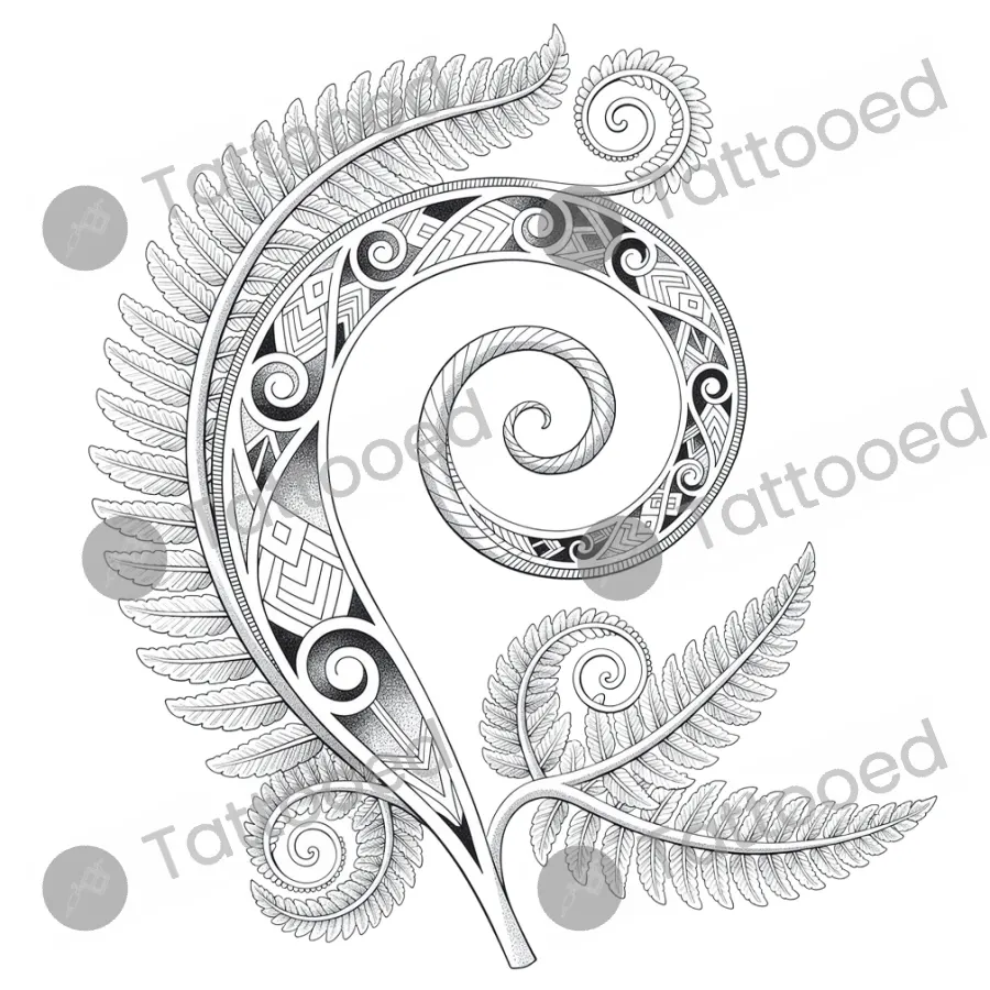 Maori Koru Spiral, fine line tattoo flash design