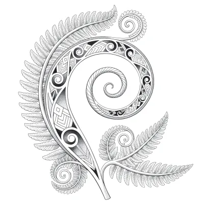 Maori Koru Spiral, Fine Line tattoo flash design