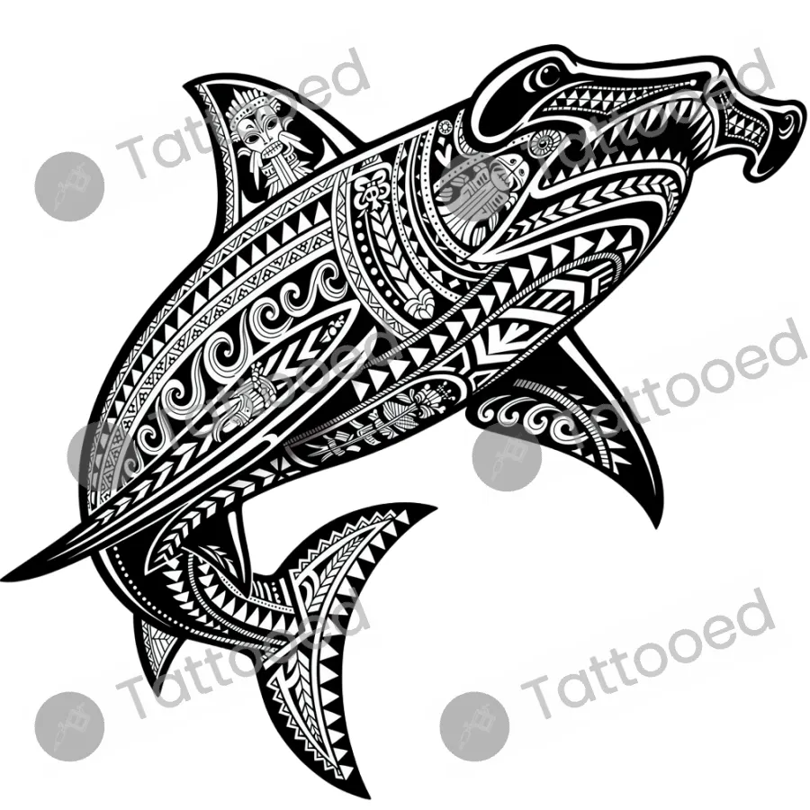 Polynesian Hammerhead Shark, blackwork tattoo flash design