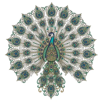 Ornamental Peacock Fan, Fine Line tattoo flash design