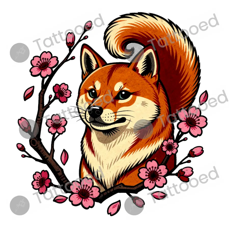 Shiba Inu Neo-Traditional, neo-traditional tattoo flash design