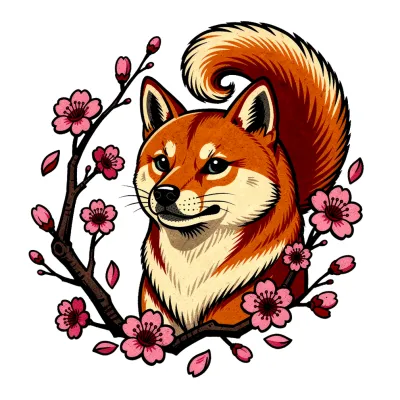 Shiba Inu Neo-Traditional, Neo-Traditional tattoo flash design