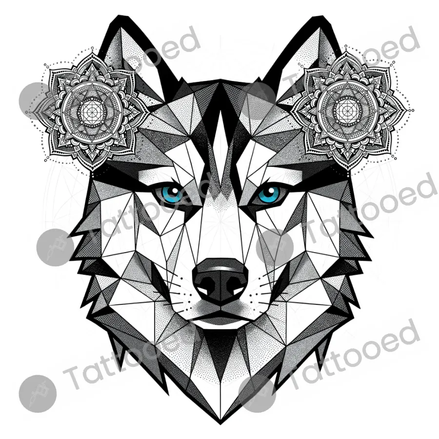 Geometric Husky, geometric tattoo flash design