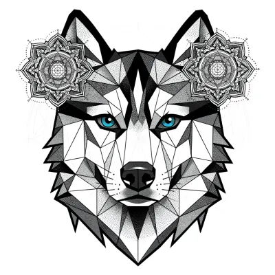 Geometric Husky, Geometric tattoo flash design