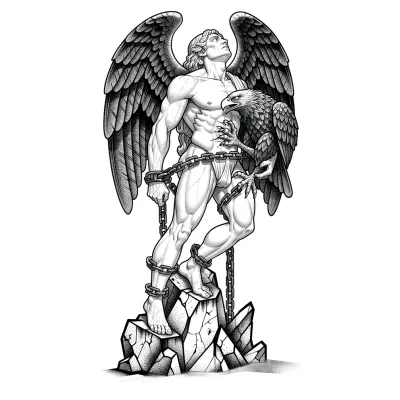 Prometheus Bound, Fine Line tattoo flash design