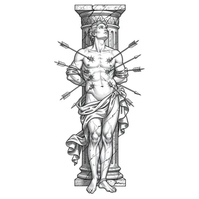 Saint Sebastian with Arrows, Fine Line tattoo flash design