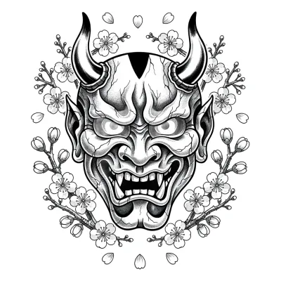 Hannya Mask tattoo flash design