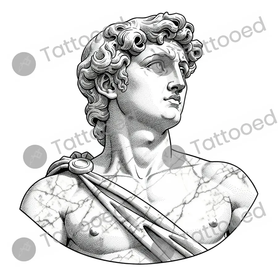Michelangelo's David, fine line tattoo flash design