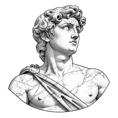 Michelangelo's David, Fine Line tattoo flash design