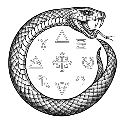 Ouroboros Serpent tattoo flash design