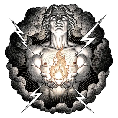Prometheus Stealing Fire, Fine Line tattoo flash design