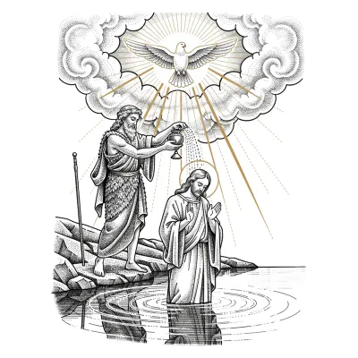The Baptism of Christ, Fine Line tattoo flash design