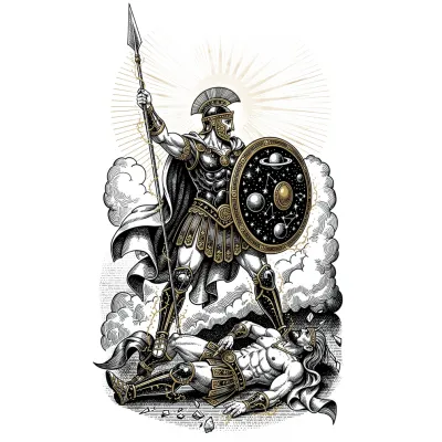 Achilles in Divine Rage, Fine Line tattoo flash design