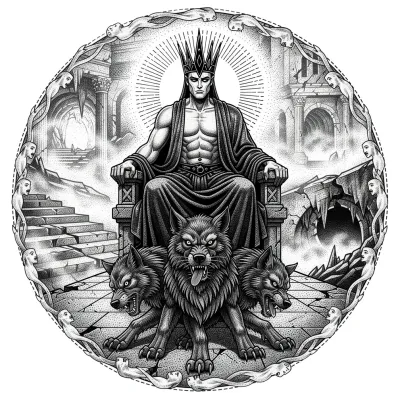 Hades Lord of the Underworld, Fine Line tattoo flash design