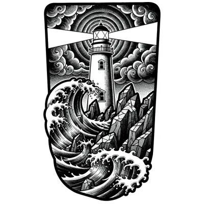 Lighthouse Storm tattoo flash design