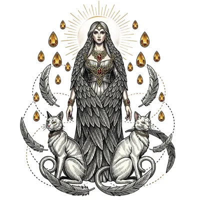Freya Norse Goddess of Love, Fine Line tattoo flash design