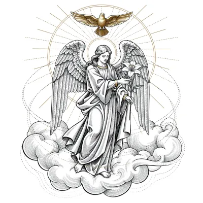 Archangel Gabriel Annunciation, Fine Line tattoo flash design
