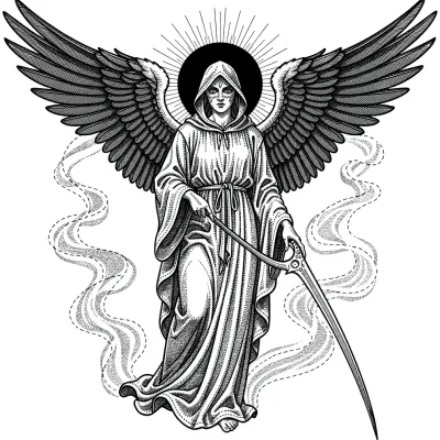 Angel of Death Azrael, Fine Line tattoo flash design