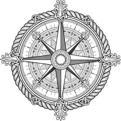 Vintage Compass Rose tattoo flash design