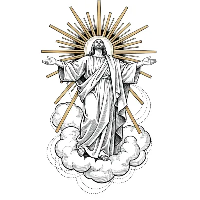 Jesus Christ Ascending in Glory, Fine Line tattoo flash design