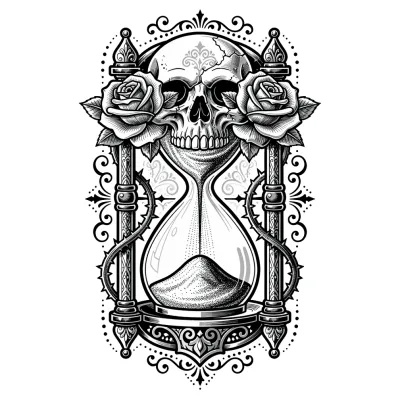 Skull & Hourglass tattoo flash design
