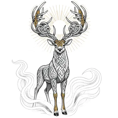 Celtic Sacred Stag, Fine Line tattoo flash design