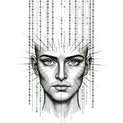 Binary Matrix Face, Fine Line tattoo flash design