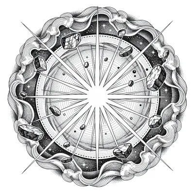 Dying Star Supernova, Fine Line tattoo flash design