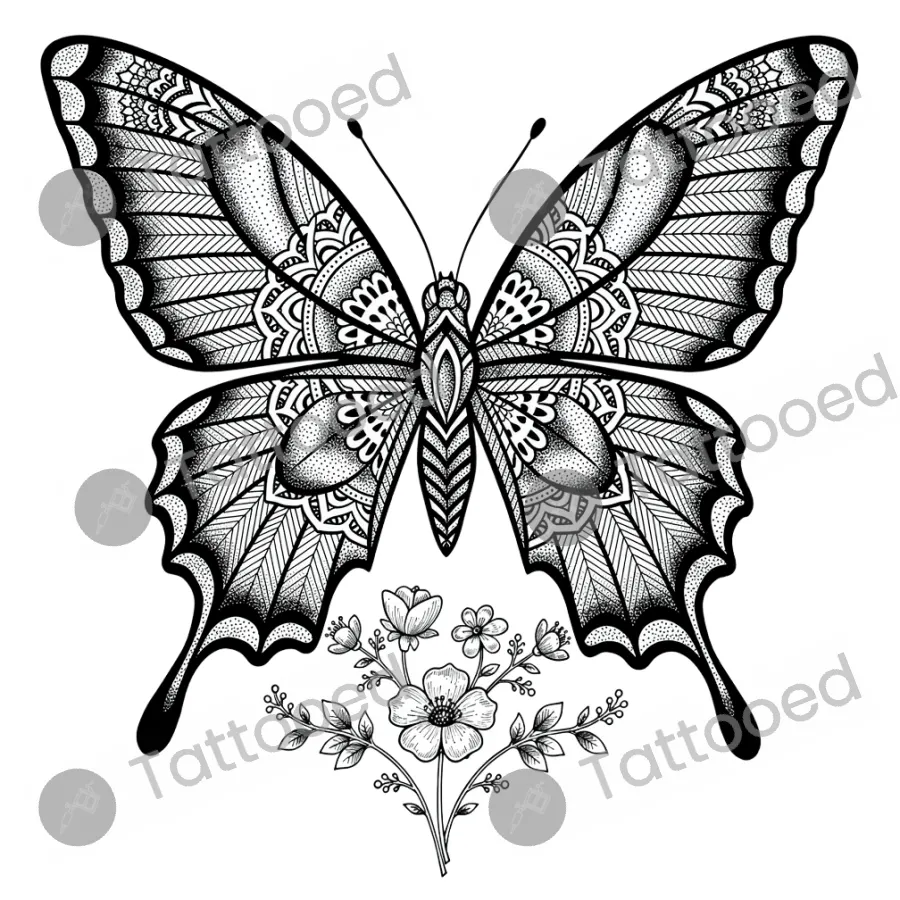 Butterfly, blackwork tattoo flash design