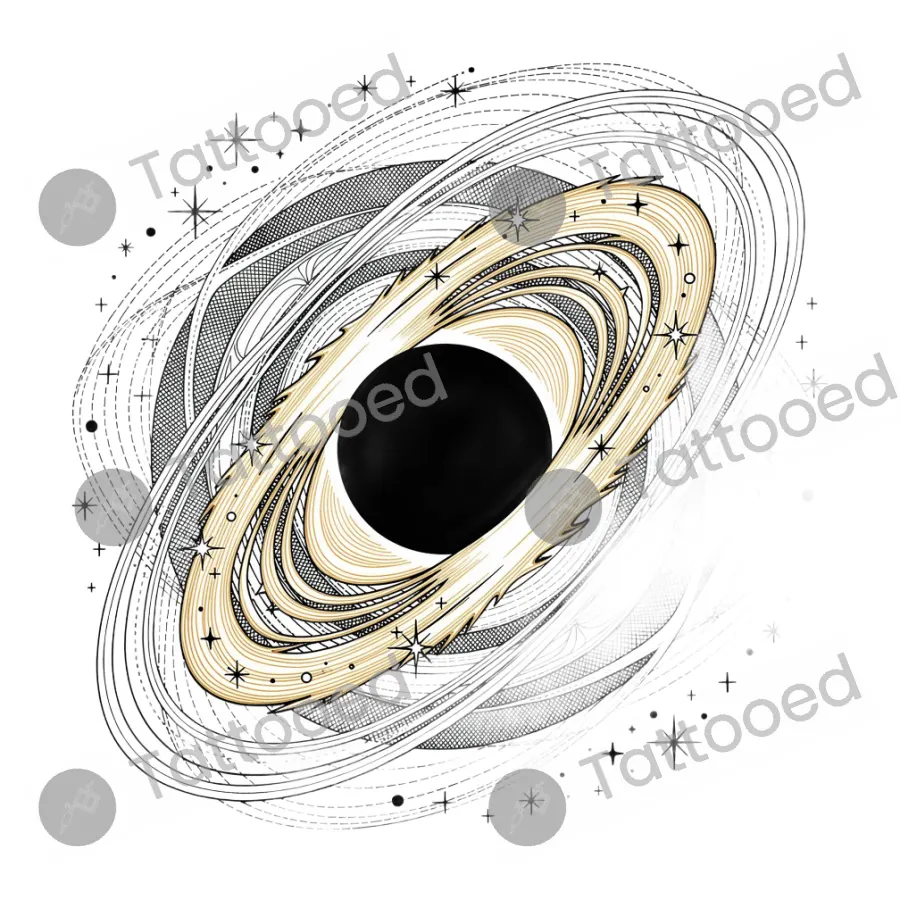 Black Hole Event Horizon, fine line tattoo flash design
