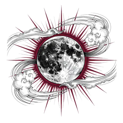 Blood Moon Eclipse, Fine Line tattoo flash design
