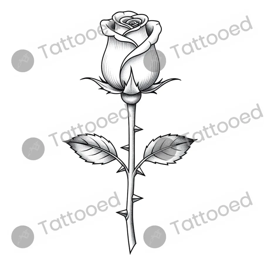 Micro Rosebud, fine line tattoo flash design