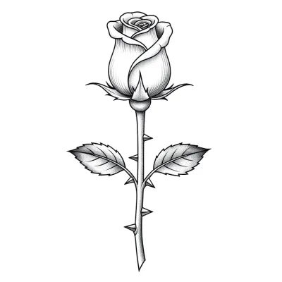 Micro Rosebud, Fine Line tattoo flash design