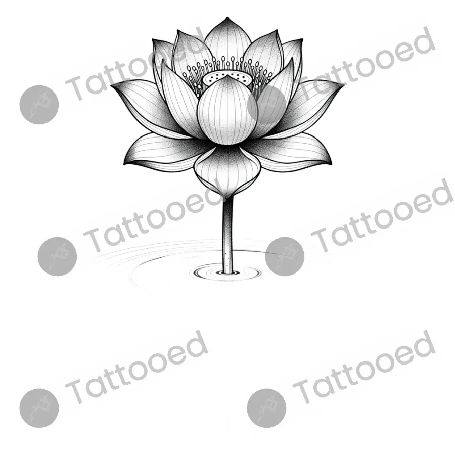 Micro Lotus on Still Water, fine line tattoo flash design