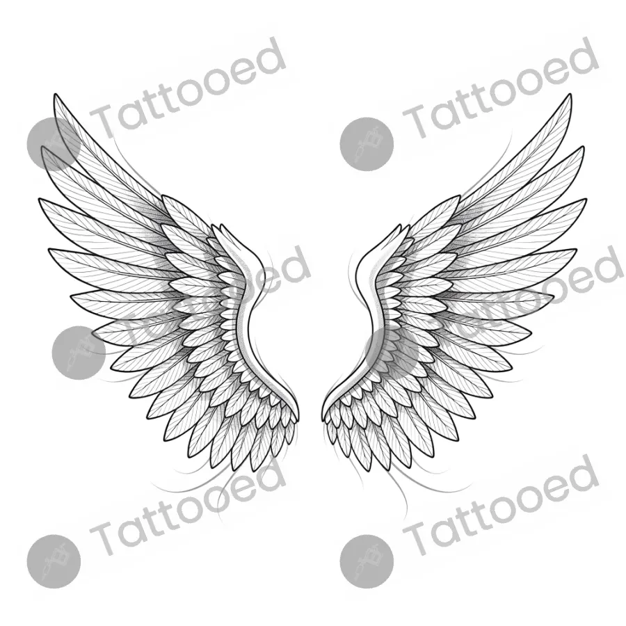 Micro Angel Wings, fine line tattoo flash design