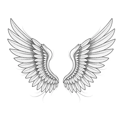 Micro Angel Wings, Fine Line tattoo flash design