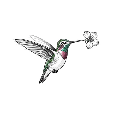 Micro Hummingbird, Fine Line tattoo flash design
