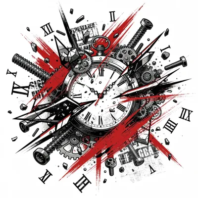 Broken Clock Face, Trash Polka tattoo flash design
