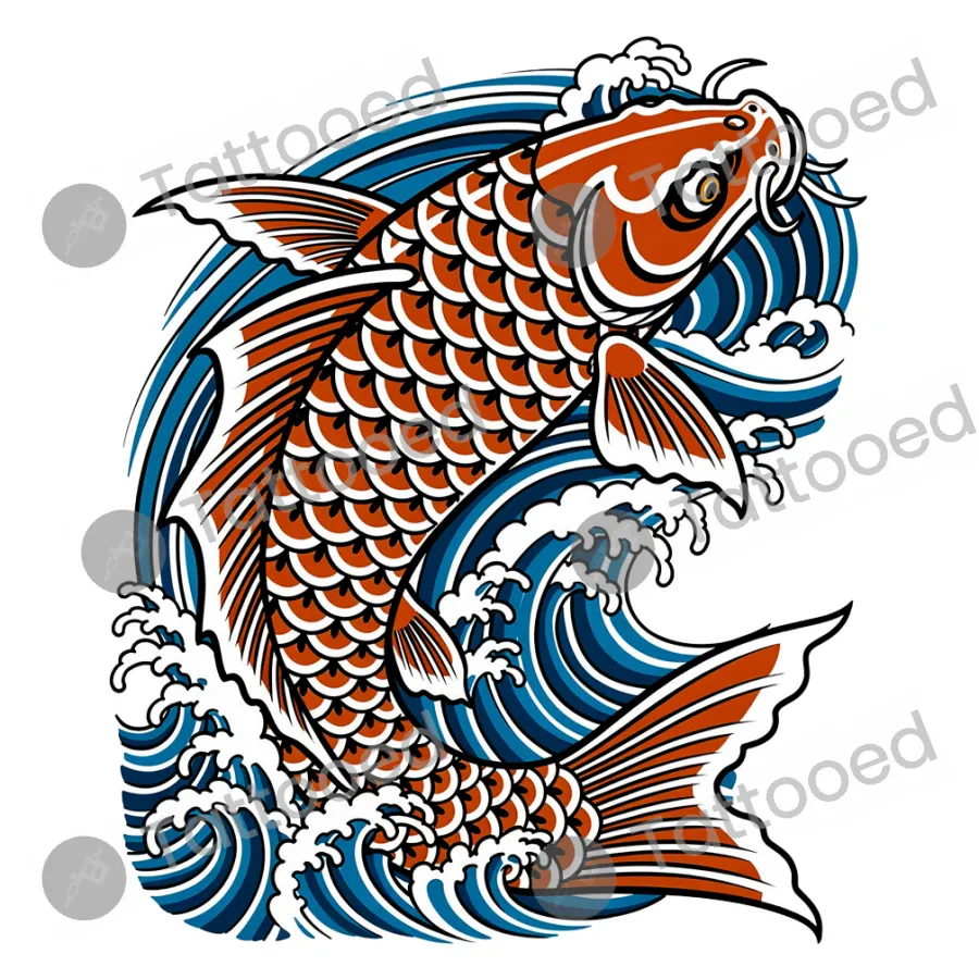 Koi Fish (Color), japanese tattoo flash design