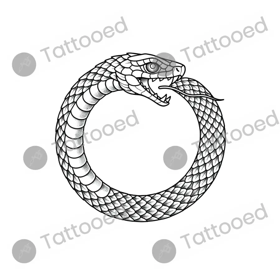 Micro Snake Ouroboros, fine line tattoo flash design