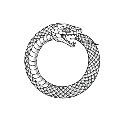 Micro Snake Ouroboros, Fine Line tattoo flash design