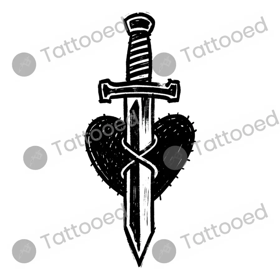 Ignorant Style Dagger Heart, blackwork tattoo flash design