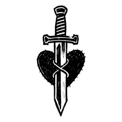 Ignorant Style Dagger Heart, Blackwork tattoo flash design