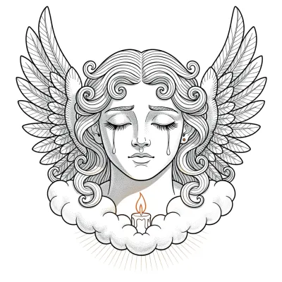 Crying Angel Face, Fine Line tattoo flash design