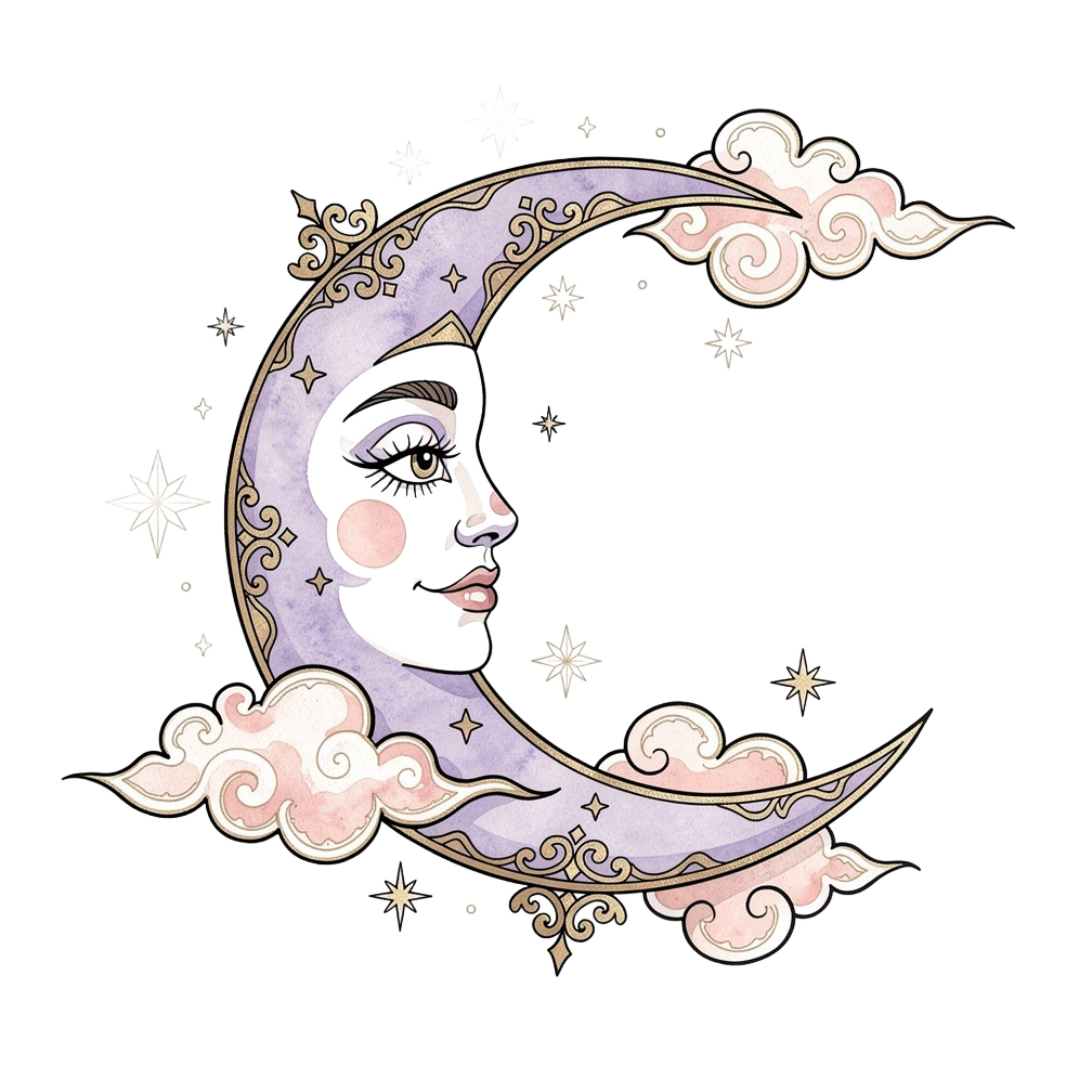 Crescent Moon (Pastel), neo-traditional tattoo flash design