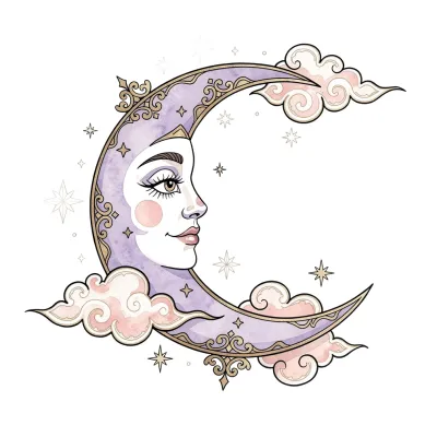 Crescent Moon (Pastel) tattoo flash design